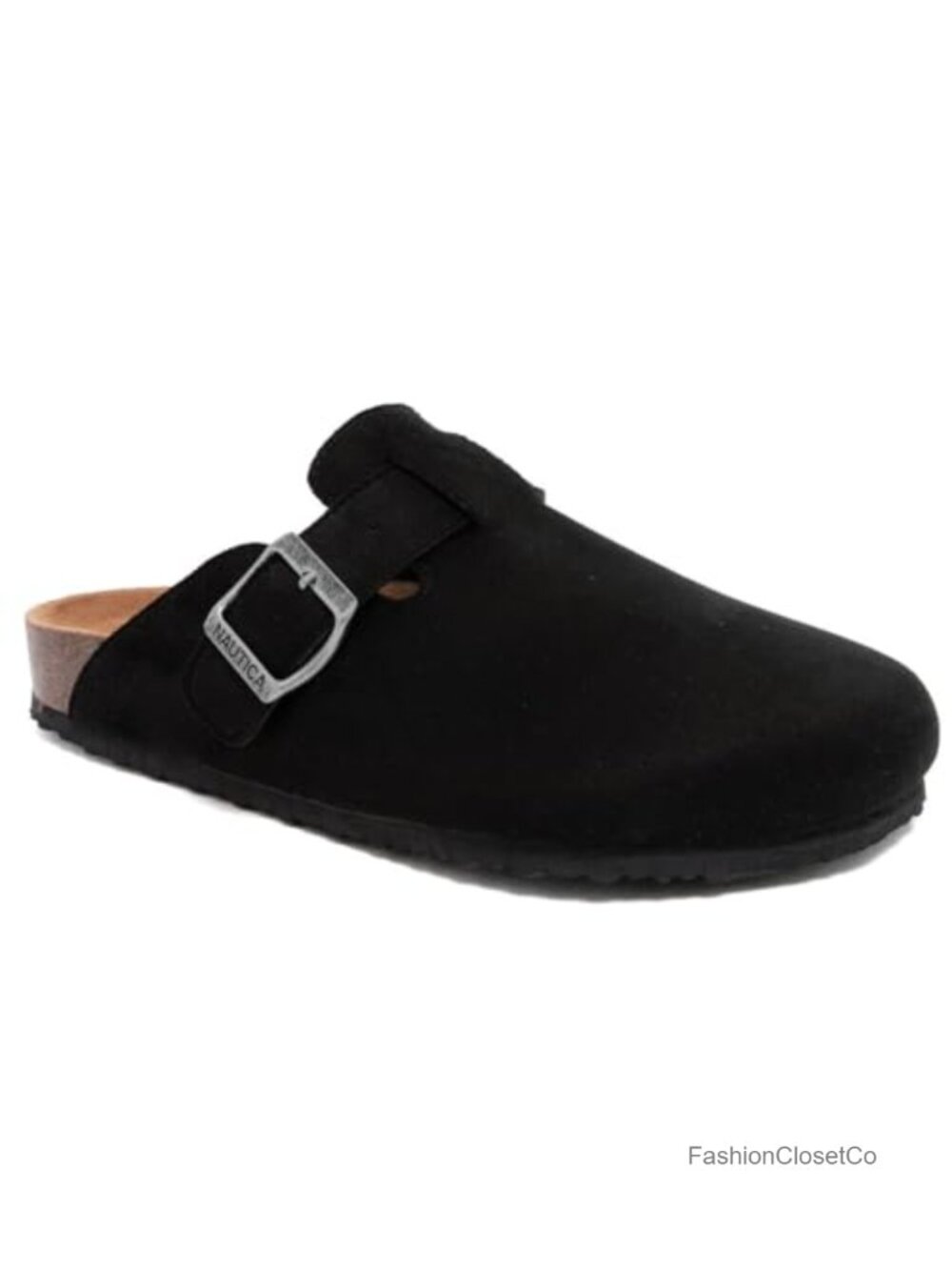 Vegan Suede Clog Mule Sandals with Adjustable Buckle Cork Footbed Arch Support